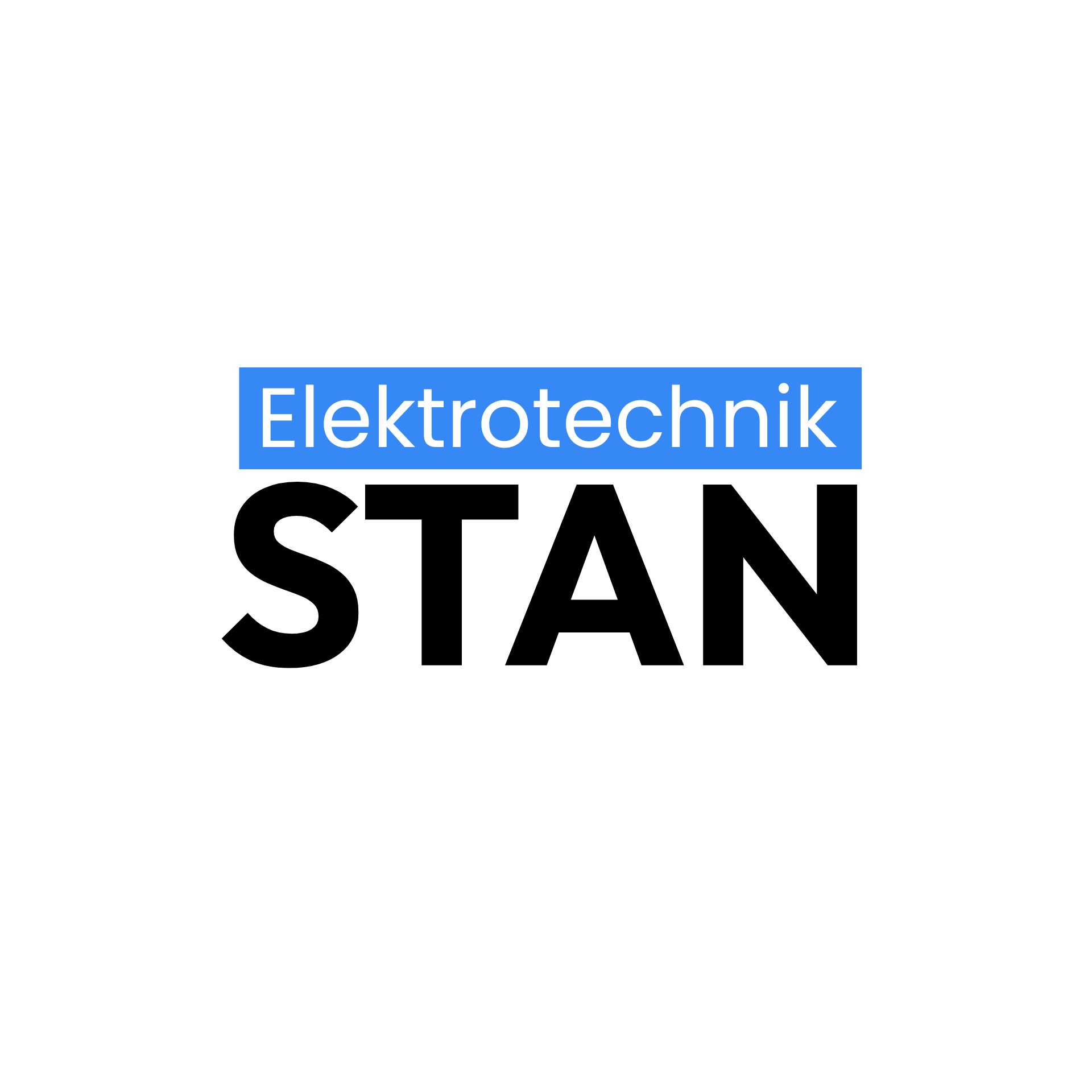 Elektrotechnik Schriftzug in weißer Schrift auf blauem Hintergrund – Branding von Elektrotechnik Stan in Fürstenfeldbruck.